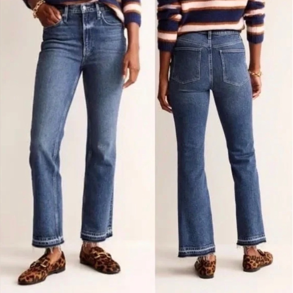 Boden Blue Mid Rise Baby Kick Jeans Flared Stretch Denim W30 L34 Women's Preppy